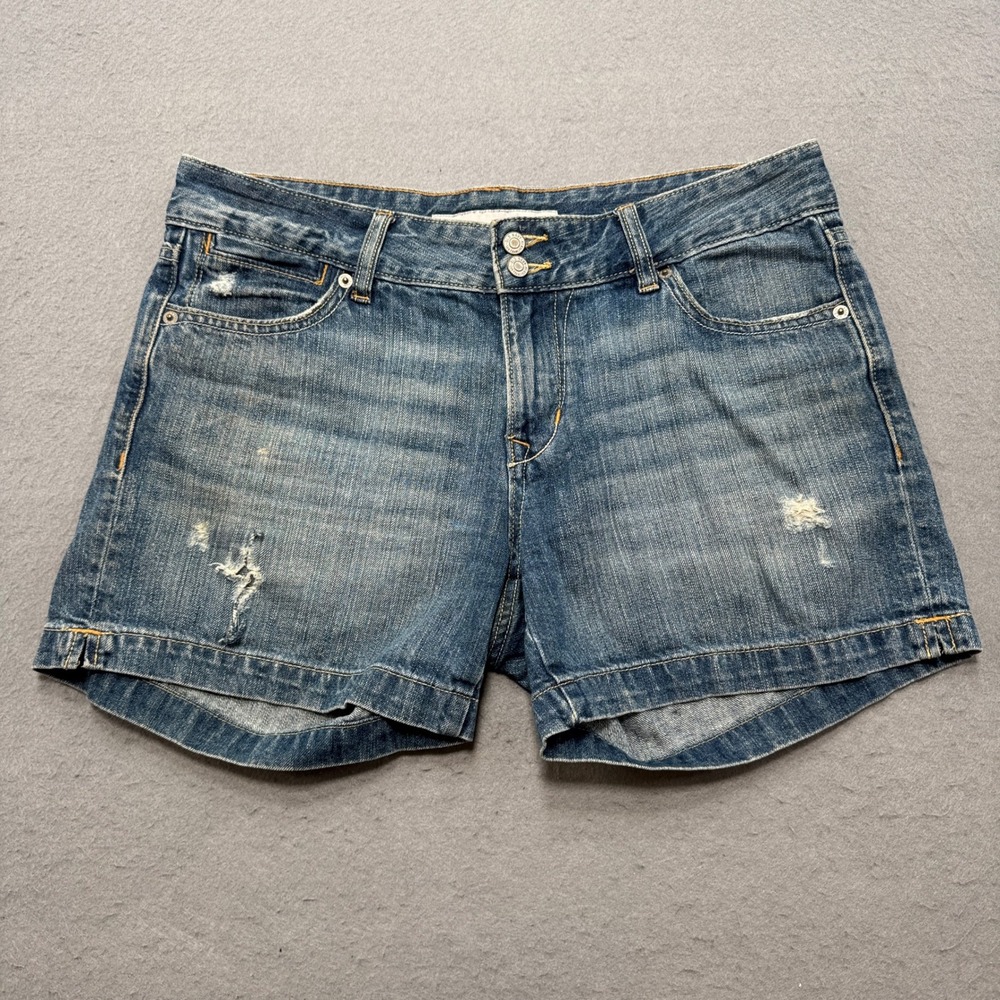 Old Navy Booty Shorts Women's 10 Blue Medium Wash Low Rise Cuffed Distressed Y2K